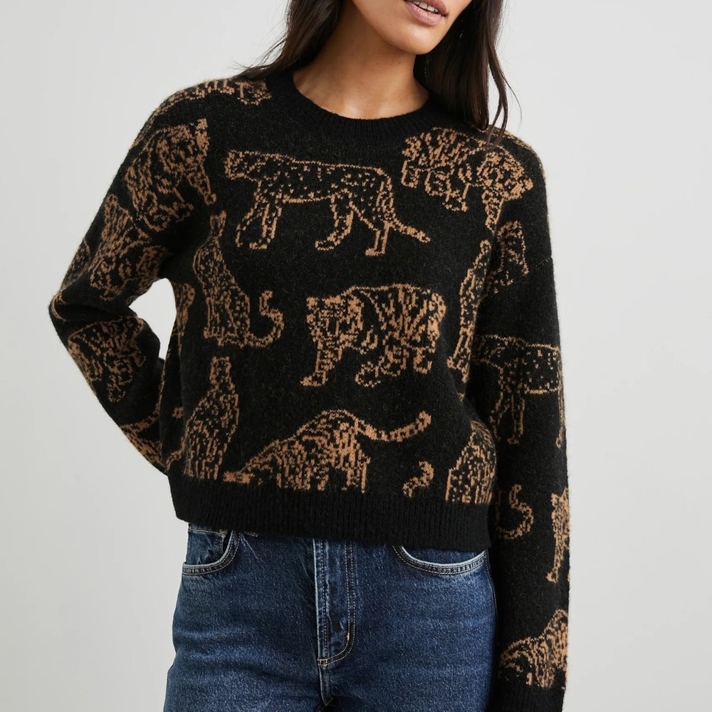 Black & Tan Animal-Pattern Crewneck Sweater